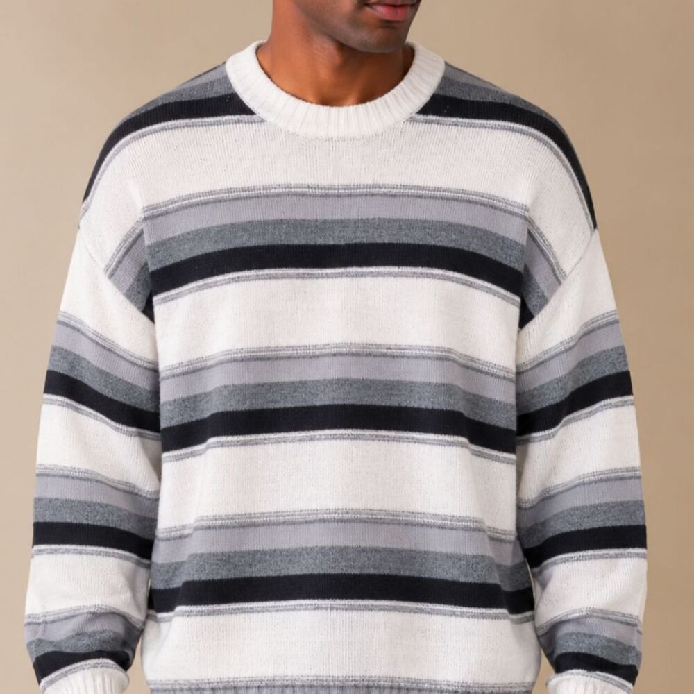 Jordan Craig Mens Vintage 90s Coogi Style Pullover Sweater Size L White Grey